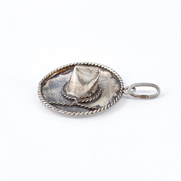 Vintage Sterling Silver 925 3D Sombrero Hat Charm Pendant - Picture 3 of 6